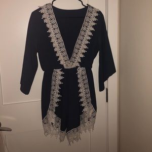 Navy blue lace trimmed romper